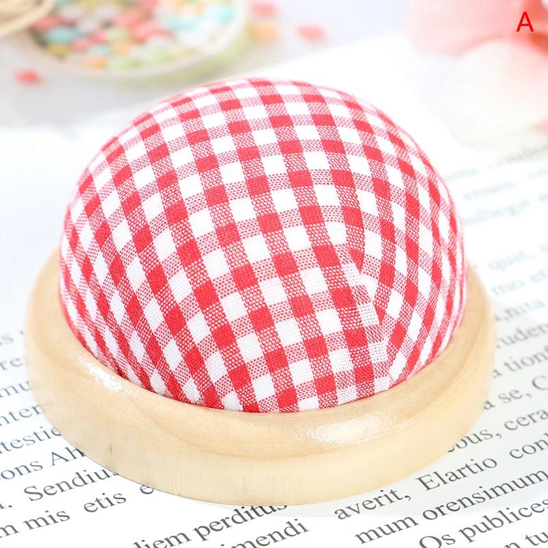 1Pc Ball Shaped DIY Craft Needle Pin Cushion Holder with Wood Bottom Sewing Pin Cushion Home Sewing Tools Accessory