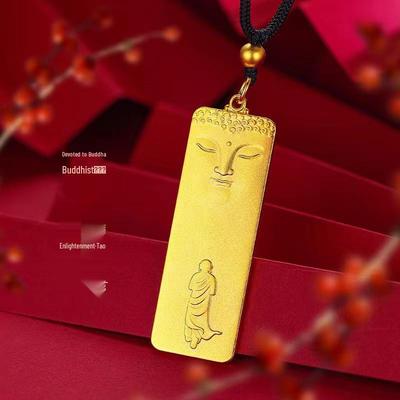 Gilt Brass Buddha Pendant with Gold Bead and Black Rope Chain for Women