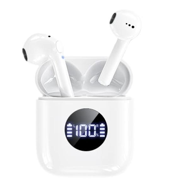 Wireless Bluetooth LED Compact and IPX7 Compatible with and for and School Earphones, Hi-Fi Earphones, Type-C, Display, Lightweight, Waterproof,