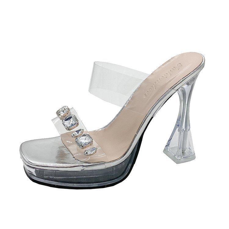 

Каблук автомобиль шоу толстый каблук стразы классные тапочки прозрачный кристалл водонепроницаемый стол модель подиум ненависть небо высокие женские тапочки 42 серебряный