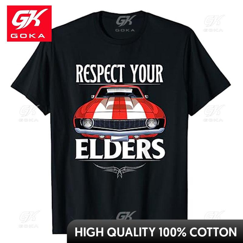 Funny Car Guy Classic Muscle Car Respect Your Elders TShirt Drag Racing Old Cars Muscle Cars Racing Graphic Tee Novelty Tops S