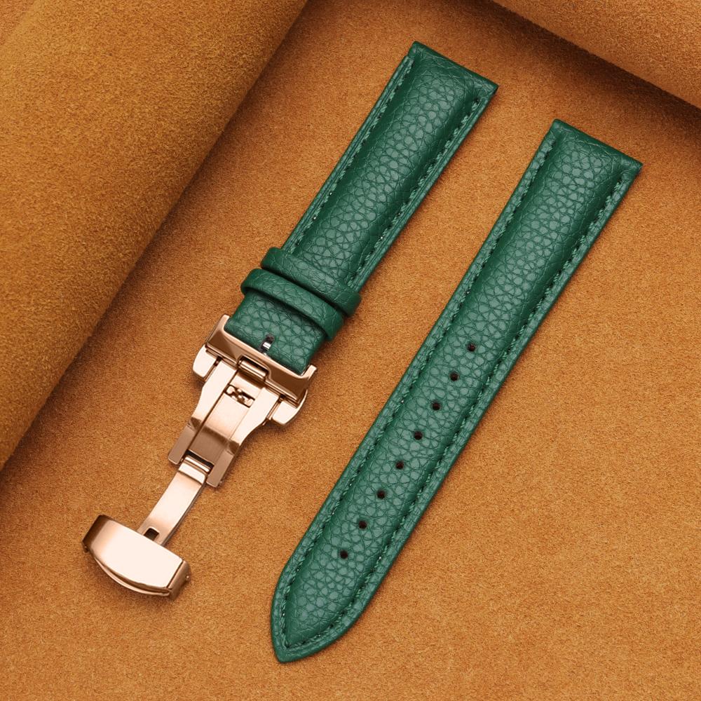 12/14/16/18/19/20/22mm Kalvskinnsklockarmband Litchimönstrad Rem Äkta Läder Armbandsurrem Fjärilsspänne Klocktillbehör