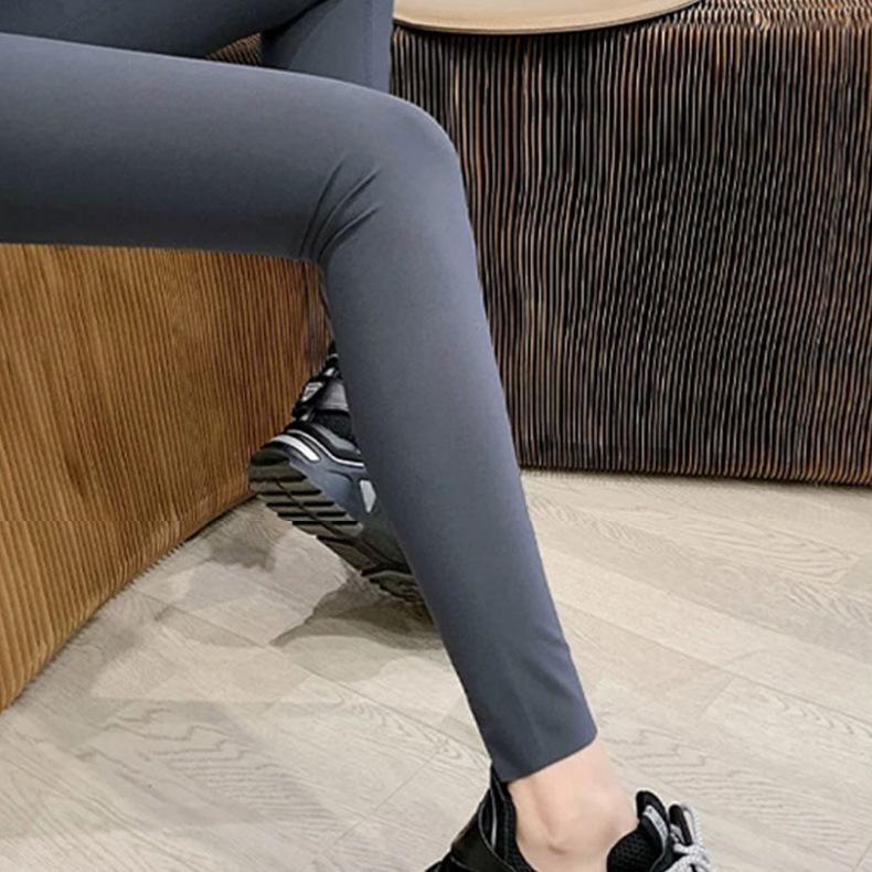 Women's High Waist Black Fleece-Lined Yoga Pants - Sharkskin Base Layer, Autumn/Winter, Tummy Control, Stretchy, Tight Fit