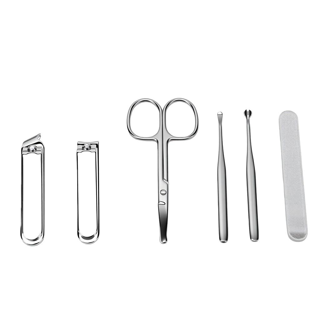 6pcs Nail Clipper Set with Storage Case Non Slip Handle Portable Rust Proof Manicure Tools Set Gray