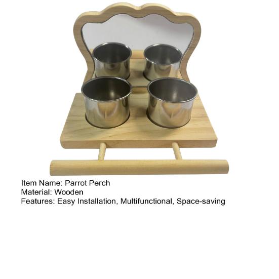 Bird Mirror with Perch Wooden Parrot Perch Feeder Bowls And Mirror Cage Accessories for Budgies Cockatiels Parakeets Canaries