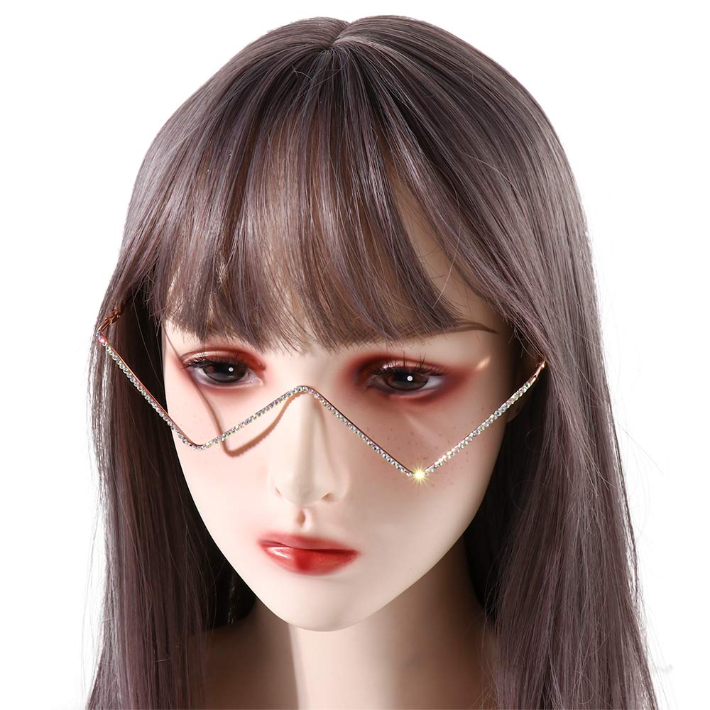 Eyewear Decoration Gold Fake Glasses Glasses Frame Triangle Glasses Frame Rhinestones Glasses Frame