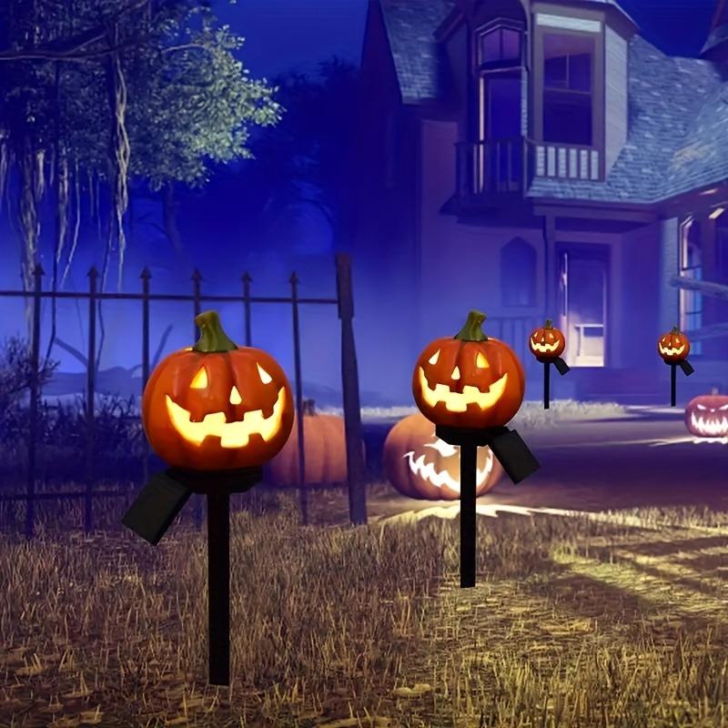 Solar Powered Pumpkin Stake Lights - Decorative Outdoor Garden, Patio, and Lawn Halloween Decorations with Energy-Efficient Lighting