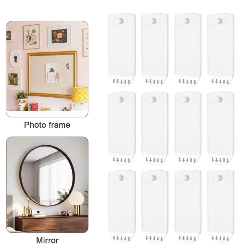 Pack of 12 Adhesive Picture Frame Hooks Easy Installation Wall Hangers for Photos Posters and Paintings Display Shelf