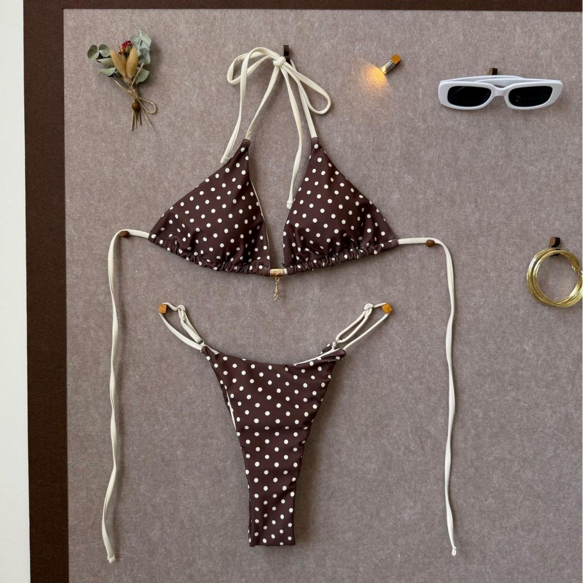 

Europe and America 2026 New Sexy Straps Color Matching Polka Dots Girl Vacation Bikini I Split Swimsuit S