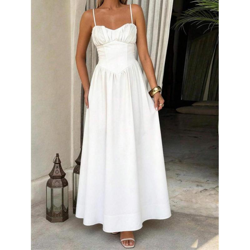 European and American elegant pleated waist and thin skirt women s 2026 summer new temperament suspender skirt S