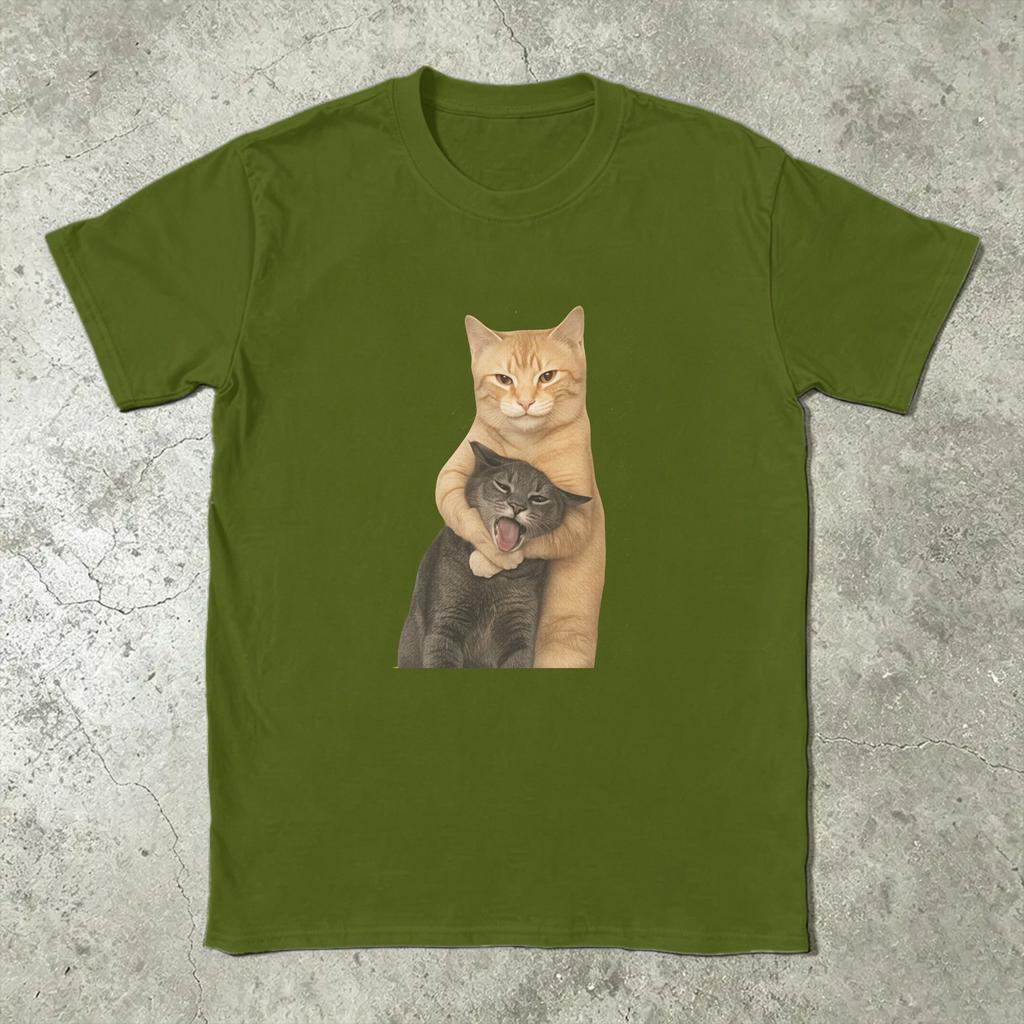 Funny Funny Hug Cats Tshirts For Unisex Round Collar Cotton T Shirts Short Sleeve Tees Plus Size Clothing