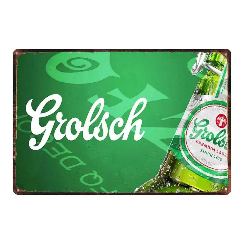 YZFQGrolsch Bière Lager Panneaux Décoratifs Hollandais Plaques Métalliques Pour Mur Bar Maison Art Décoration Restaurant 30X20CM DU-9120B