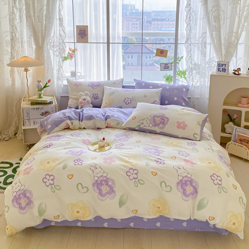 

Нова модна високоякісна бавовняна підодіяльник на ліжко 4Pcs Set for Queen Size простирадло підодіяльник наволочка універсальна для всіх сезонів 200*230cm фіолетовий