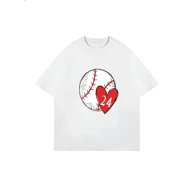 Oversized T Shirt Black Baseball Heart 24 Print Casual Wear For Women Summer Fashion Street Style Outfit
