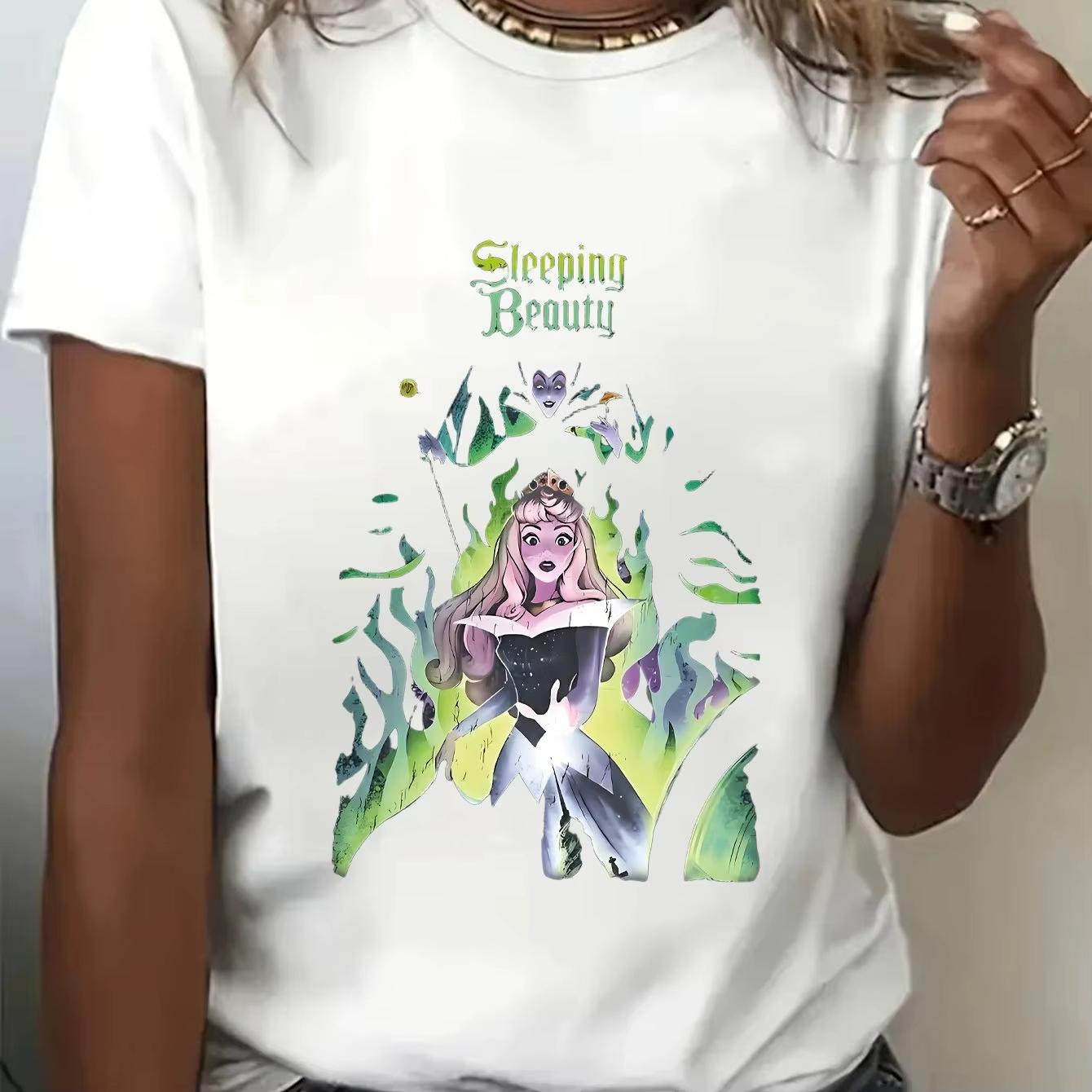 DisneySleeping Beauty Girl Princess Summer TShirt Family ParentChild Cute Casual Top Comfortable Oversized Cotton Short Sleeve S