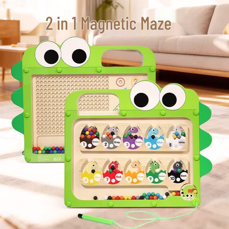 Wooden Double-Sided Magnetic Dinosaur Maze & Cognitive Toy