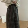 Vintage Lace Patchwork Woolen Striped Midi Skirt for Women - Fall/Winter High-Waist Slim-Fit A-Line Half Skirt with Ruffle Trim