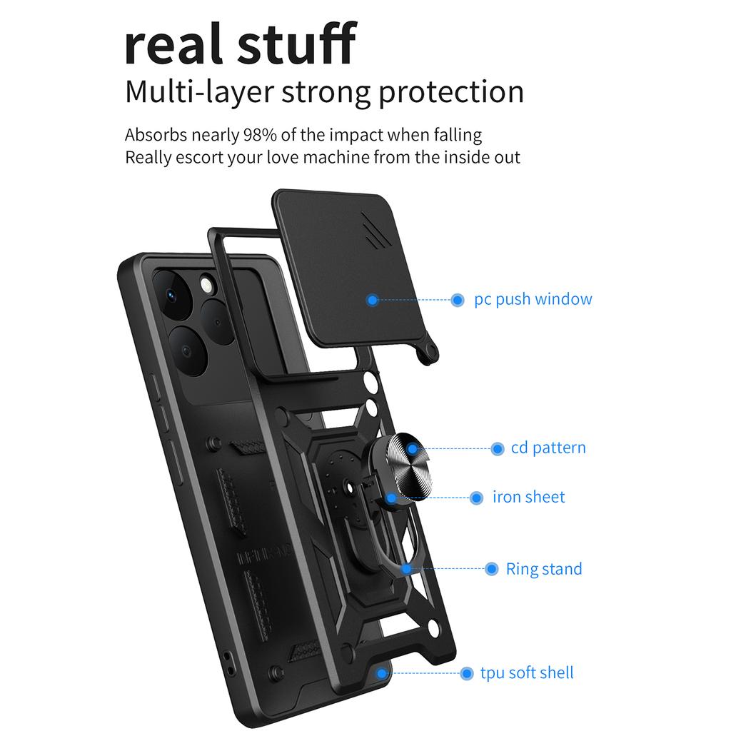 For Realme 15T 5G Case with Slide Camera Lid PC + TPU Kickstand Phone Cover