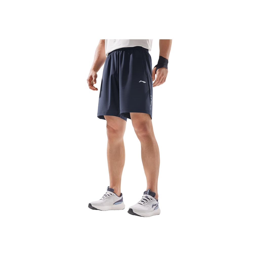 Li-Ning Fitness Series Casual Minimalist Solid Color Lace-Up Sports Shorts Men Shorts Ink-Blue AKYV033-7