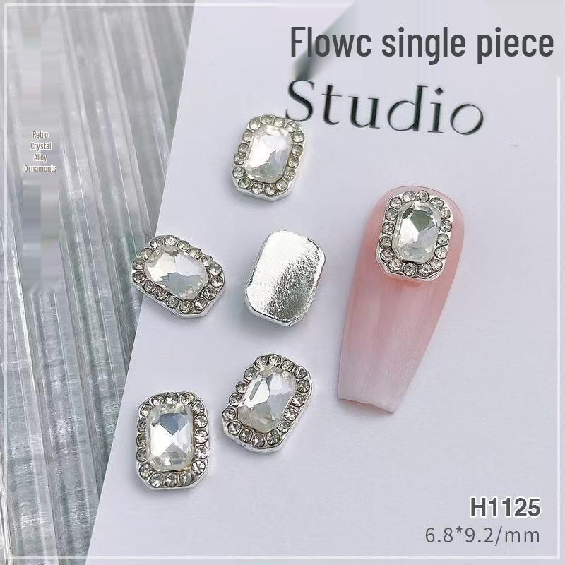 Nail Art Rhinestone Ornaments: Large Oval & Square Transparent Silver-White Crystals