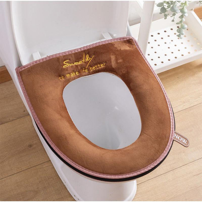 Household Plush Toilet Seat Cushion Toilet Washer Thickened Solid Color Waterproof Zipper Toilet Cover