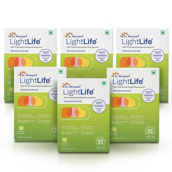 

Dr. Morepen LightLife Pre-Meal Nutrition Mix | Controls Appetite & Reduces Cravings | For Men & Women | 60 Sachets | Flavor-Green Apple