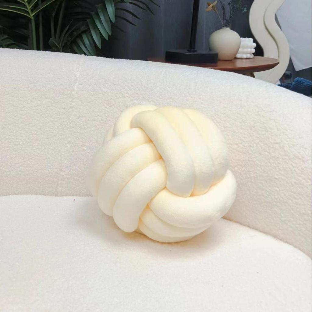 Nordic Hand-Woven Velvet Knot Pillow - Three-Strand Rope Ball Design