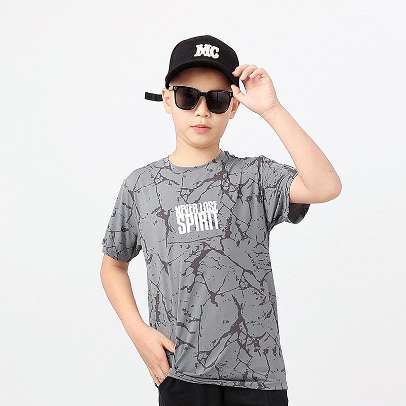 Children's Summer Clothing K-style Kids Sports Short-Sleeved T-shirt Children's Mesh Quick-Drying Breathable Boy Letter Jacket