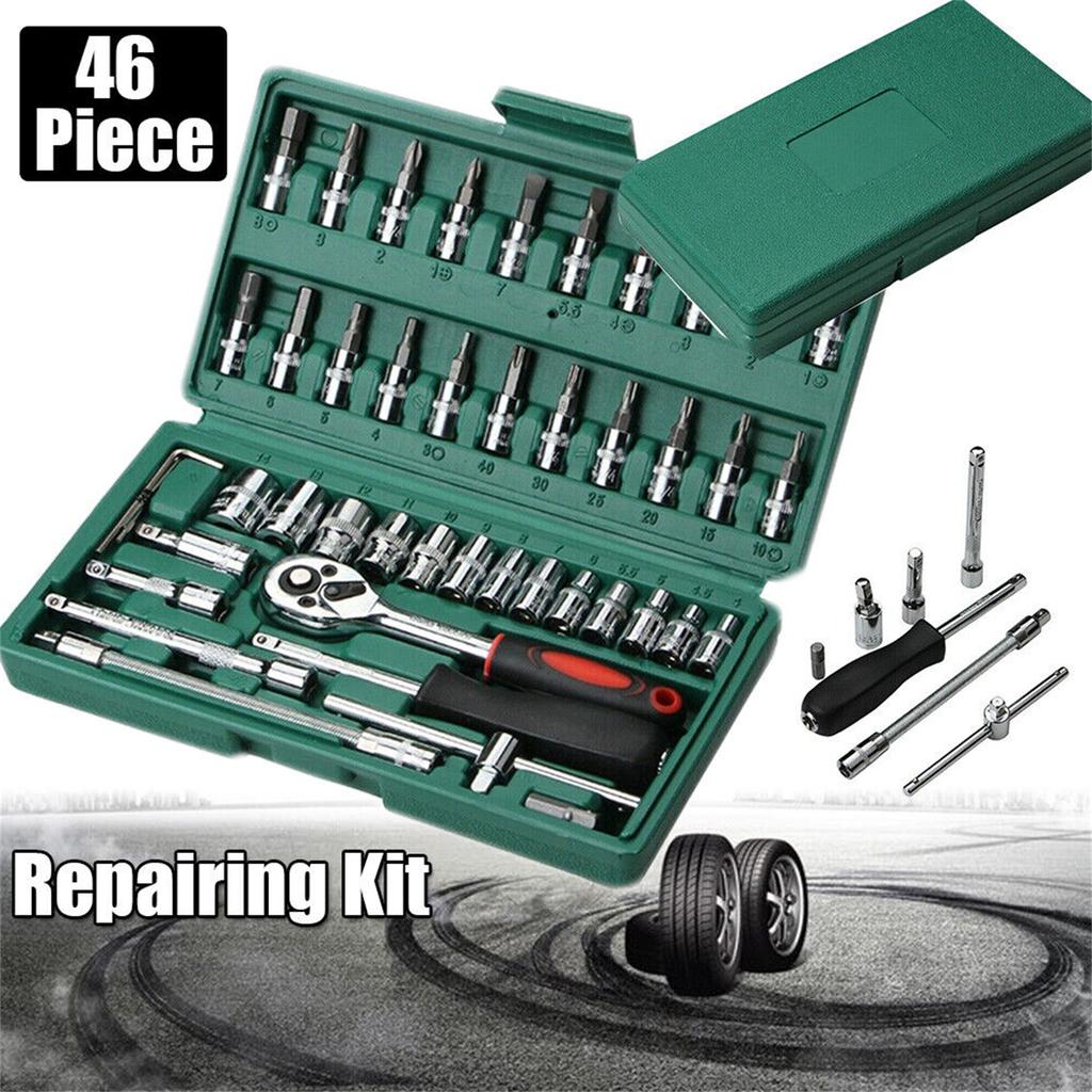 Socket Wrench Set, Wrench Socket Set With Rotating Handle, Extension Bar, Universal Joint, Sliding T-bar, Blowing Box For Household, Auto Repairing