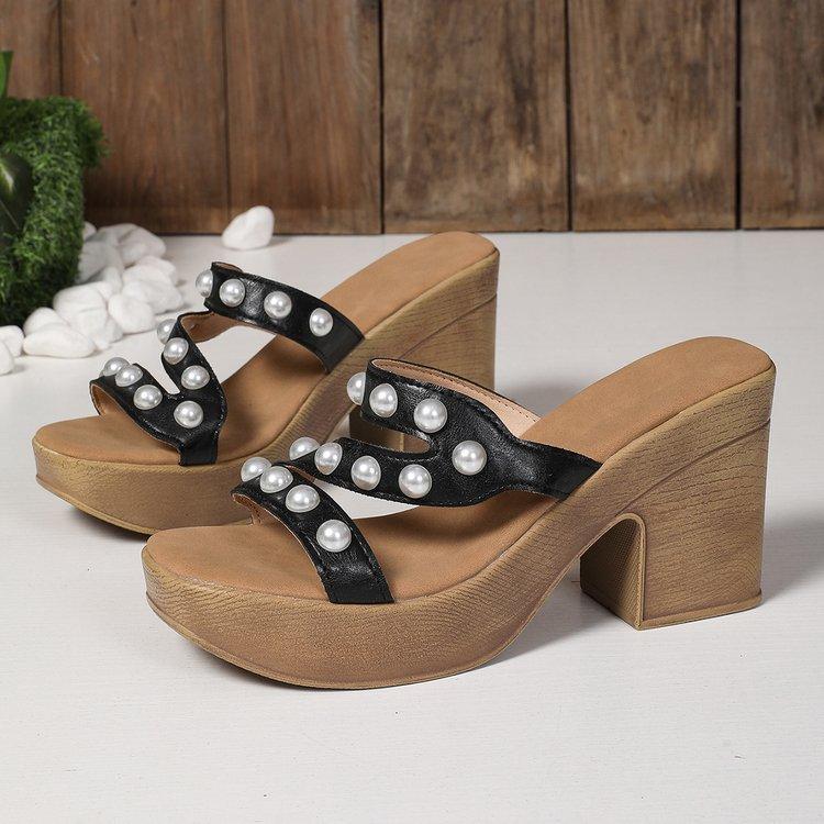 2025 European and American fashion version rhinestone thick-soled thick heel new high-heeled slippers versatile fashion slippers women