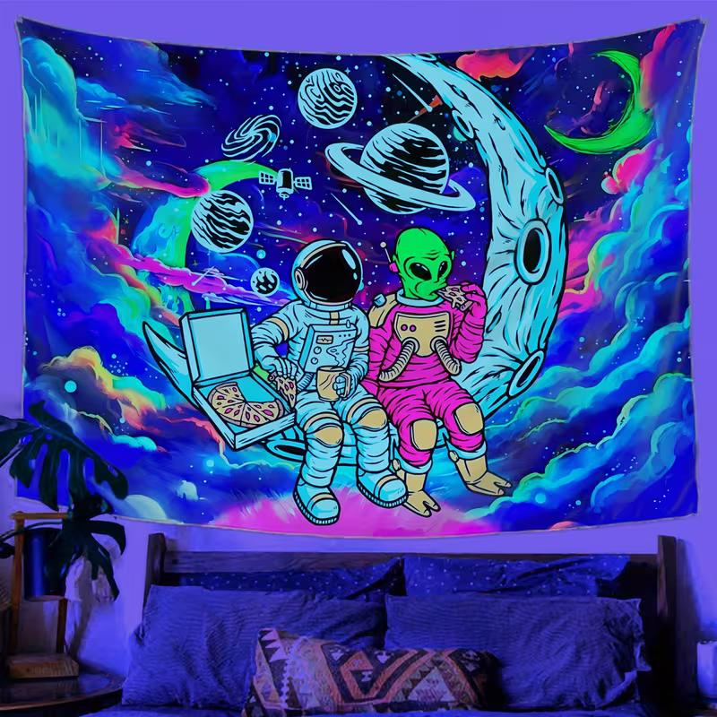 2D Space Party Backdrop Astronaut On Lunar Surface with Planets and Rocket for Birthday