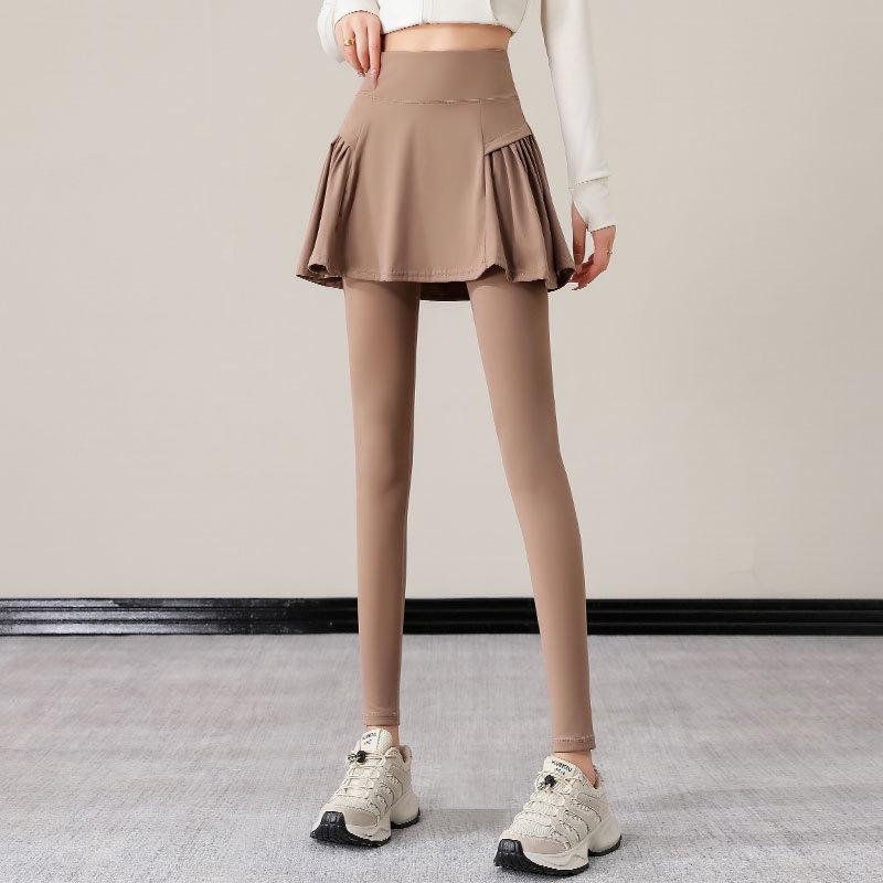 Czarne Kuloty do Jogi z Wysokim Stanem dla Kobiet - Jesień/Zima 2024 Spodnie Długie Dwuczęściowe Imitowane Moda Fitness Odzież Sportowa