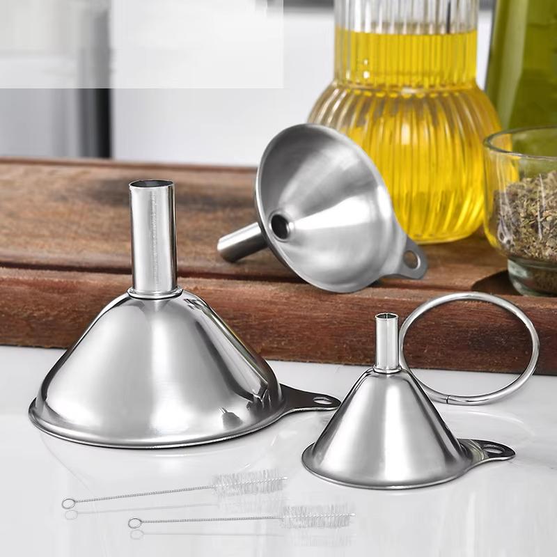 1set Stainless Steel Kitchen Funnels Set With Handle For Transferring Liquid Spices Tool Multipurpose Funnel Kitchen Accessories