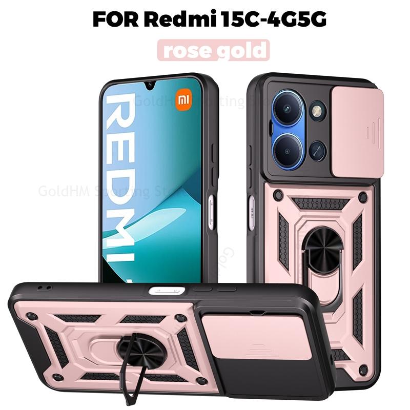 Armor Shockrpoof Hybrid Heavy Duty Phone Case For Xiaomi Redmi 15C 14C 13C Magnetic Ring Holder Stand Slide Lens Cover Redmi Note 14 12 13 15 Pro Plus