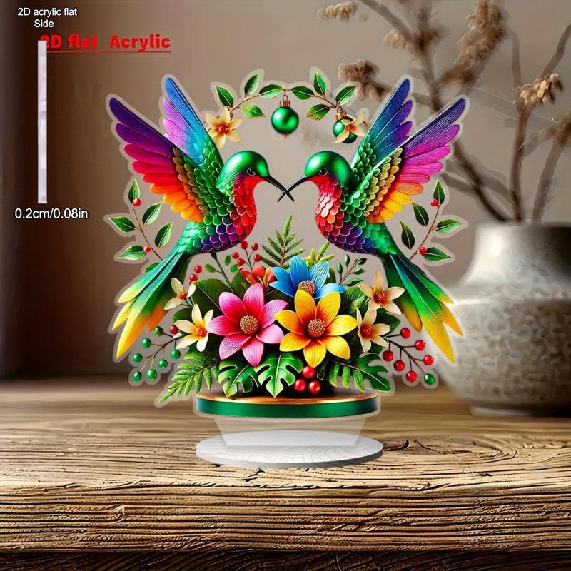 Hummingbird & Flowers Decor, , Home Tabletop Decorations, Nurseries, Home Desk Living Room Wooden Decoration, Restaurant Shop Decor