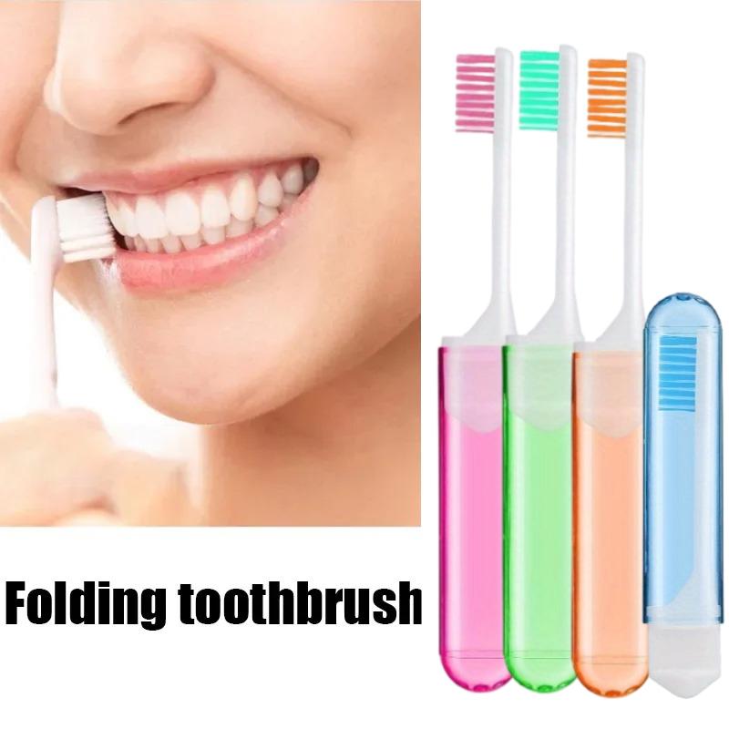 1/4pcs Folding Travel Toothbrush, Portable & Saves Space with Case, Soft Bristles for Camping Business Trips, Oral Care Kit