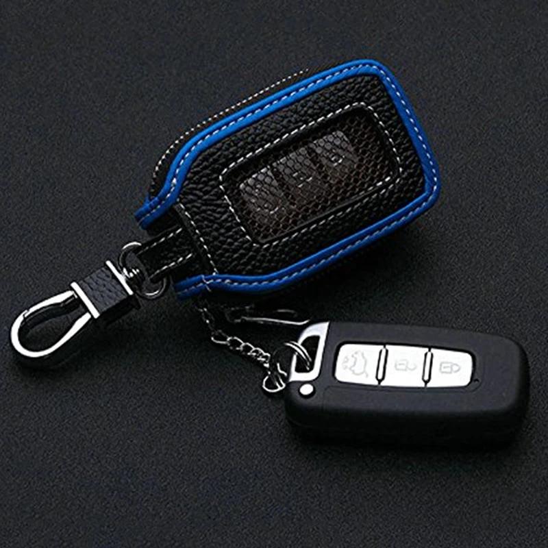Accessories Anti-Scratch Black+Blue 13.5*5cm Key Case Leather Zipper Car Smart Remote Fob Cover Protector Hanging