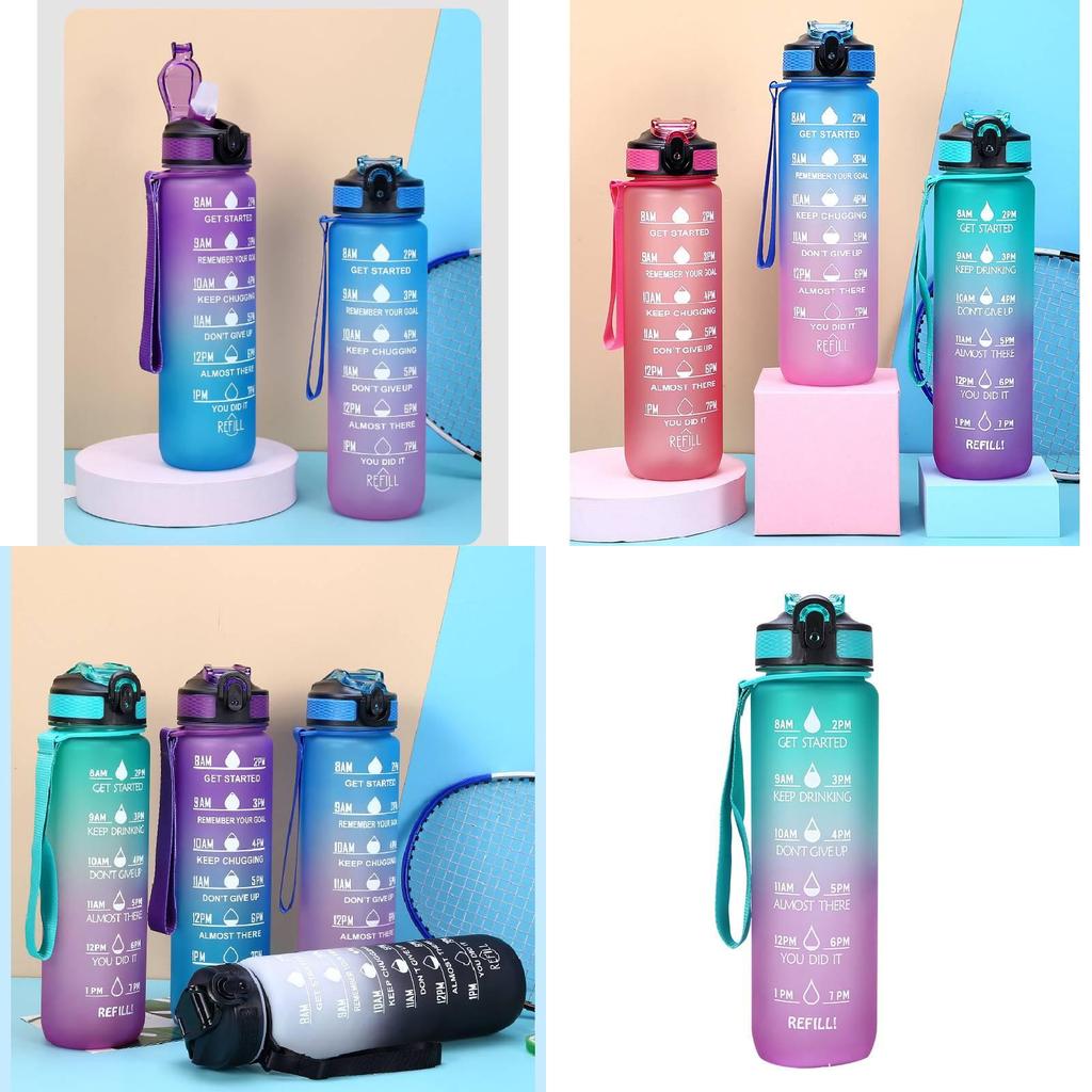 Large Capacity 1000ml Gradient Color Frosted Plastic Water Bottle With Straw For Sports And Office Use