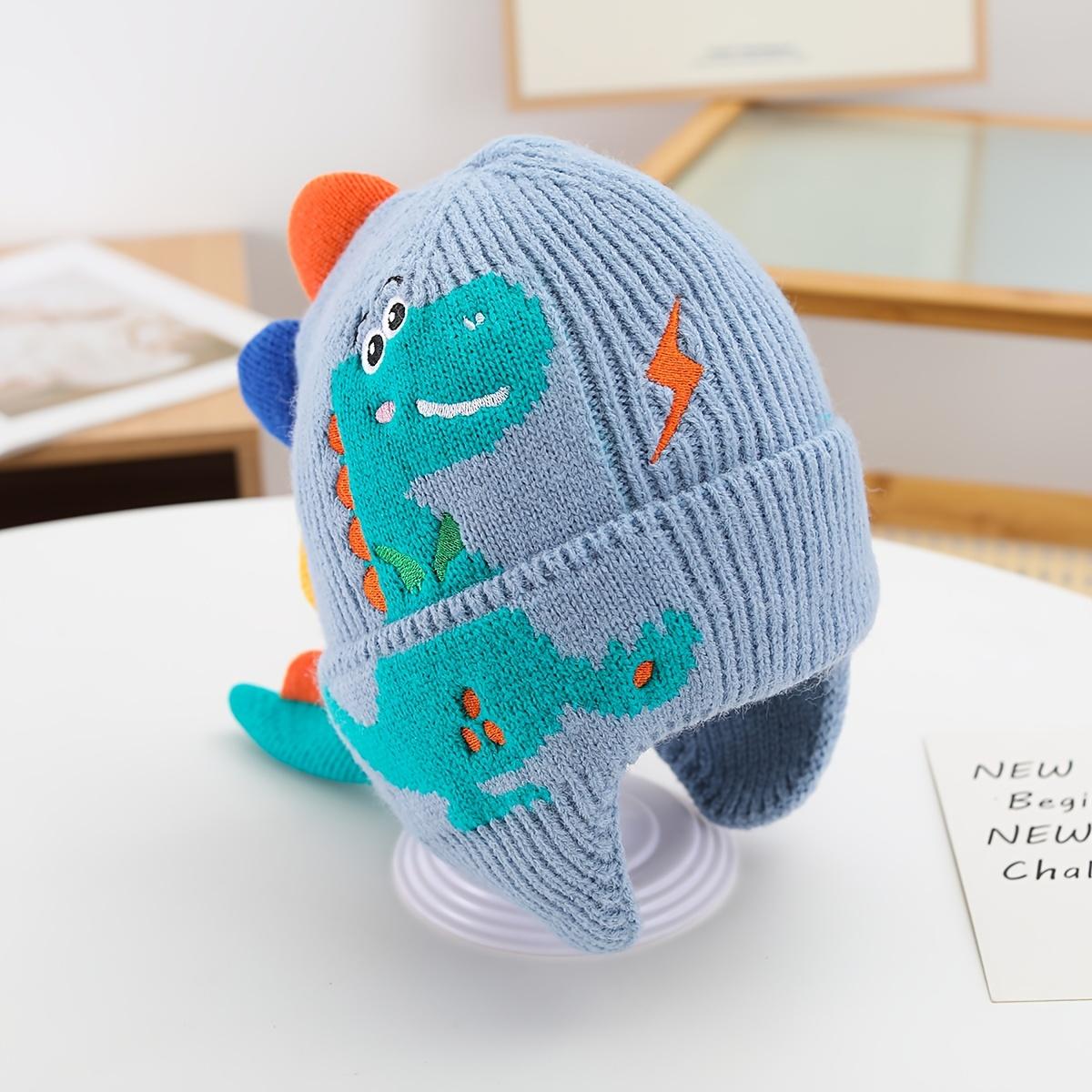 Süße Dinosaurier-Mütze für Jungen und Mädchen, dick und warm, mit Ohrenschutz blau