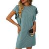 Summer Women's Contrasting Twisted Ruffle Solid Color Sleeves Mid Length Dress
