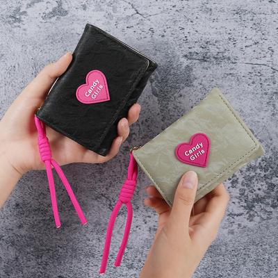 Korean Heart Candy Cross-Border Lanyard Wallet: Women's Simple, Stylish, Multifunctional Short Tri-fold Bag