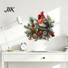 Festive Indoor Outdoor Glass Decals Christmas Bird Wall Sticker, Decorative PVC Decal with Pine Branch Cone And Red Berry, Waterproof Peel Sticker Art