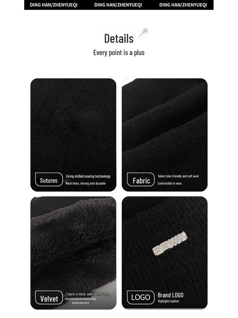 Men's Winter Wool Knit Hat with Ear Covers for Outdoor Travel and Cycling.