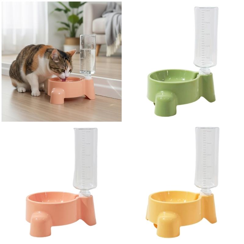 Automatic Refilling Pet Water Bowl Dish Set With 500ml Bottle Removable Tray Anti Tip Base For Small Animals