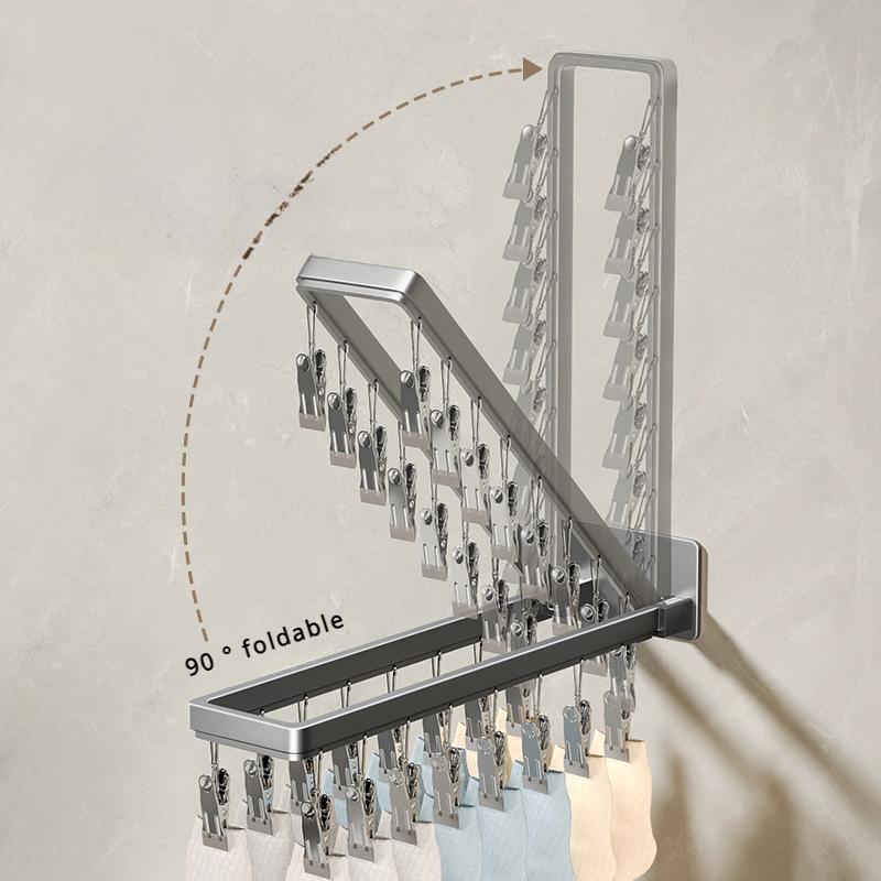 Skládací sušák na oblečení s více klipy, bez děrování, nástěnný věšák na kalhoty, koupelna, balkon, sušák na spodní prádlo, klip na ponožky