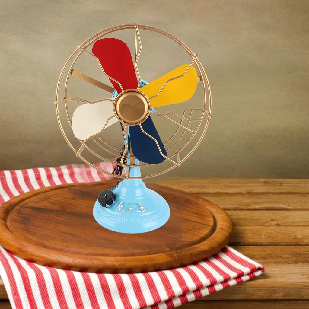 Ventilatore da Tavolo Vintage Stile Retrò Colori Raffinati Base Larga in Metallo Ventilatore da Scrivania Antico Decorazione per Vetrina H