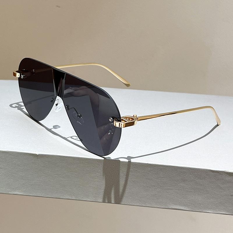 Oversized Popular Vintage Rimless Pilot Sunglasses Women For Men Luxury Brand Designer Outdoor Driving Metal Punk Sun Glasses UV
