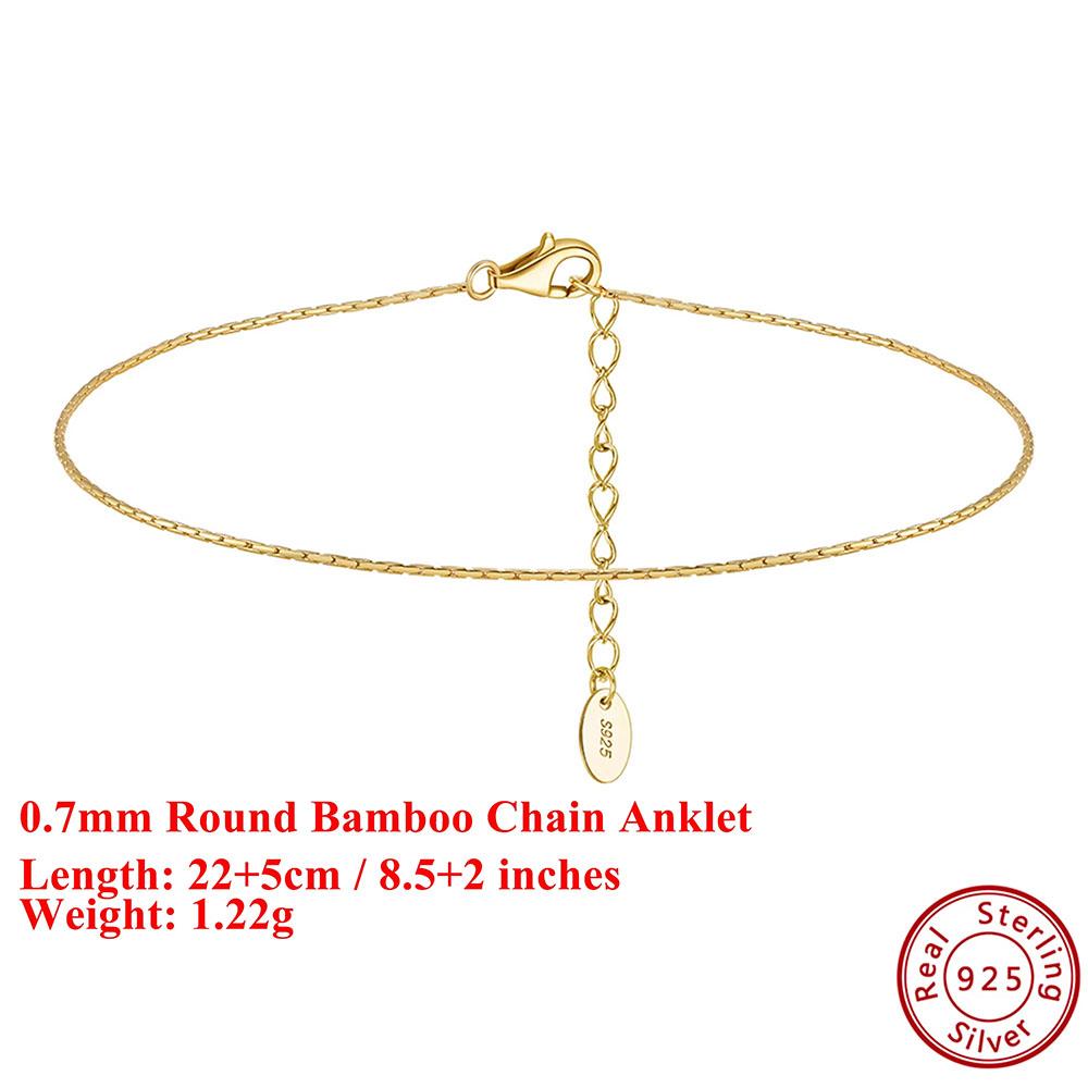 

Effie Queen 925 Solid Sterling Silver 14k Gold Round Bamboo Chain Anklet Simple Jewelry for Women Banquet Party Beach Gift SA78