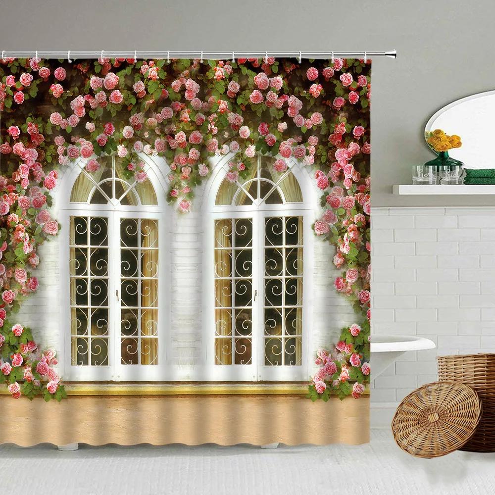 Cartoon Handbemalter Tier Duschvorhang, Katze, Vogel, Kaninchen, Pflanze, Blume, Kinder Badezimmer Dekor mit Haken, Hängender Sichtschutz