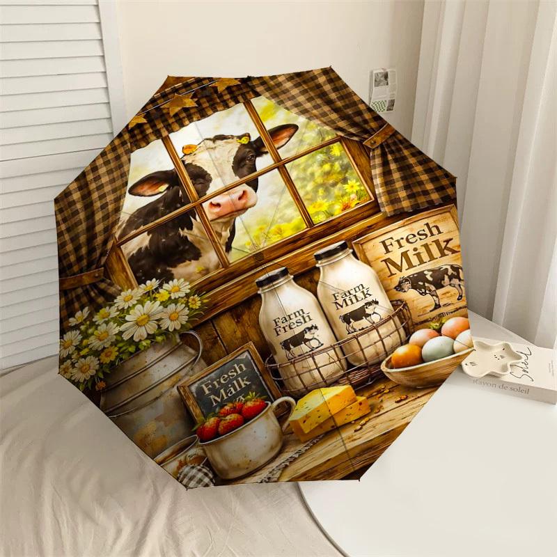 

1PC Farm Fresh Milk Umbrella-8-Rib Reinforced, Automatic Open, Lightweight & Durable, Fashion Accessory for Outdoor-D351